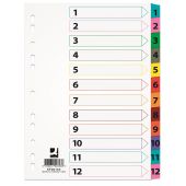 Index carton alb Mylar numeric 1- 12, margine color, Q-Connect