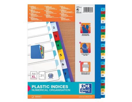 Index plastic color numeric 1-31, A4 XL, 120 microni, OXFORD
