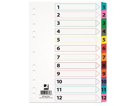 Index carton alb Mylar numeric 1- 12, margine color, Q-Connect