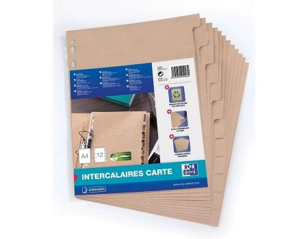 Separatoare carton reciclat, A4, 12 buc/set, OXFORD Touareg - bej natural