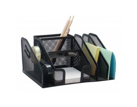 Organizer metalic Mesh, 6 compartimente + suport banda adeziva